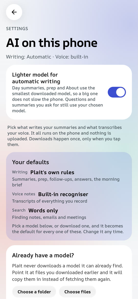 The AI on this phone settings screen